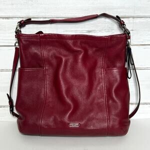 Coach Park Leather Hobo Tote Bag Crimson Red Pebbled Leather Shoulder Purse